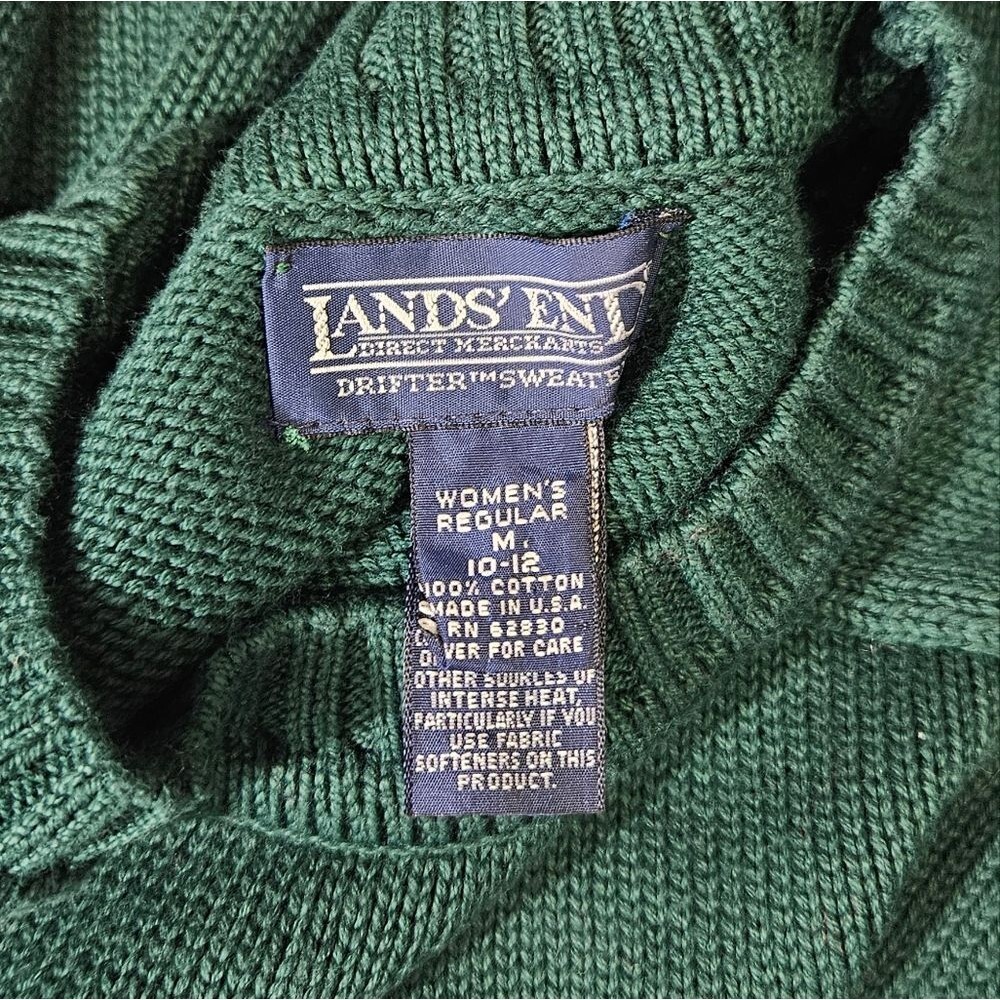 Lands End Hunter Green Drifter Sweater Needlework Sew Lover Size Medium - Picture 4 of 4